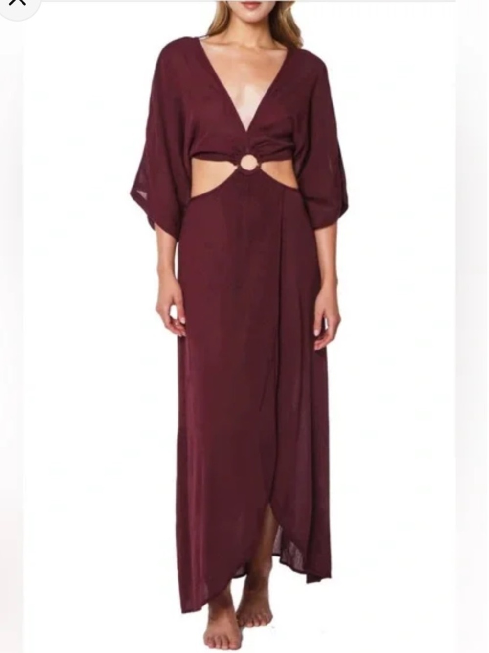 Sanctuary Burgundy Cutout Maxi Dress with Front Ring Detail